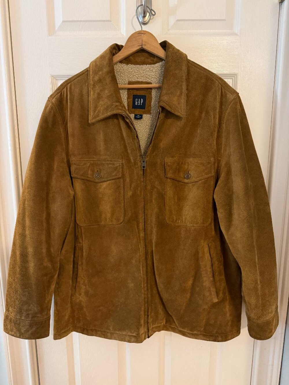 Vintage 2003 GAP Brown Suede Leather Sherpa Lined Field Jacket Size XXL